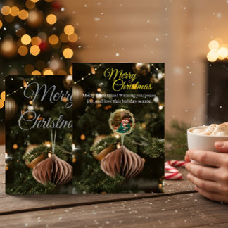 Convites Green Christmas Card with Family Photo