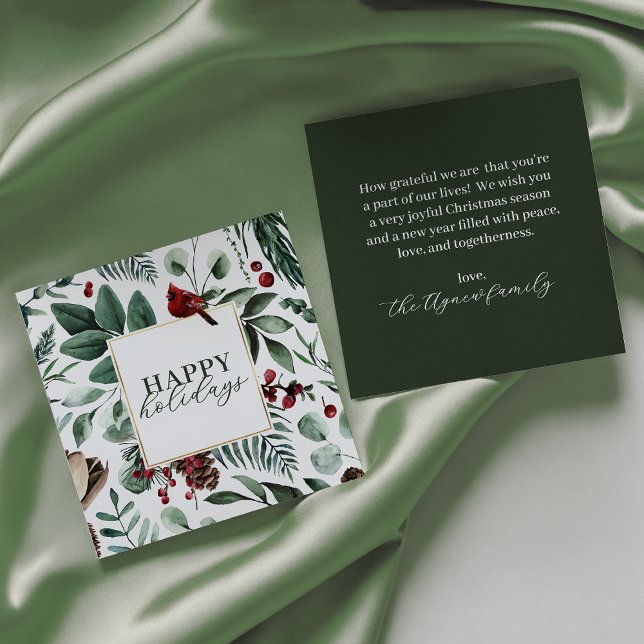 Convites Green Christmas Greenery and Berries Holiday Card (Criador carregado)