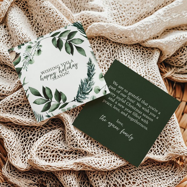Convites Green Christmas Greenery and Pine Holiday Card (Criador carregado)