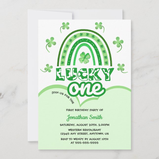 Convites Green Clover Lucky One Rainbow Aniversário (Frente)