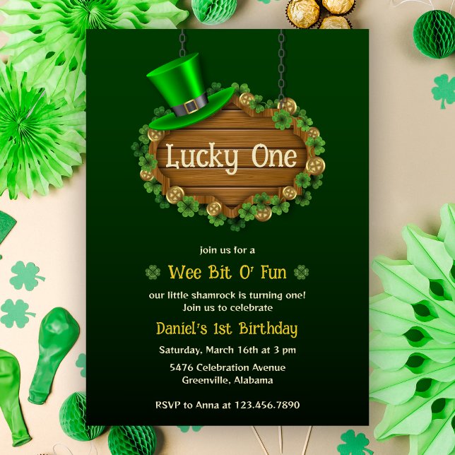 Convites Green Clover Lucky One Rua primeiro aniversario de (Criador carregado)