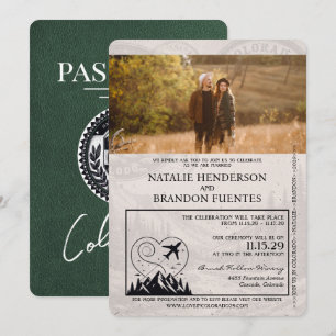 Convites Green Colorado Passport Wedding