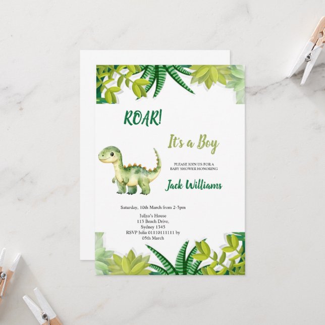 CONVITES  GREEN DINOSAUR  BABYSHOWER  (Frente/Verso In Situ)