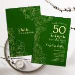 Convites Green Dourado Surpresa 50ª Festa de aniversário<br><div class="desc">Floral Green Dourado Surpresa 50º Convite de aniversário. Design minimalista moderno com sotaques botânicos e letra de escrita tipográfica. Simples cartão de convite floral perfeito para uma festa surpresa na moda. Pode ser personalizado para qualquer idade.</div>