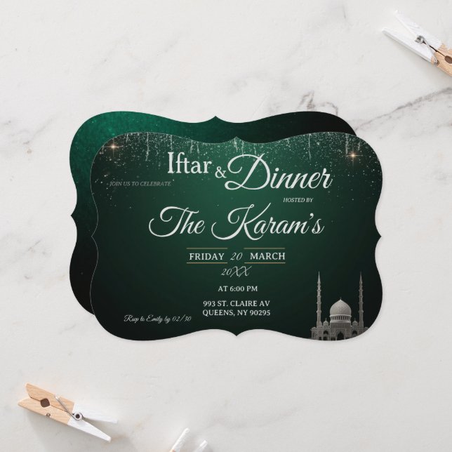 Convites Green Elegant Mosque Ramadan Iftar Party  (Frente/Verso In Situ)