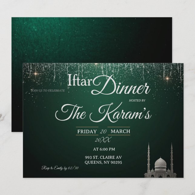 Convites Green Elegant Mosque Ramadan Iftar Party  Invit (Frente/Verso)