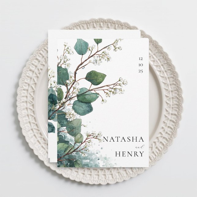 Convites Green Eucalyptus Botanical Watercolor Wedding  (Criador carregado)