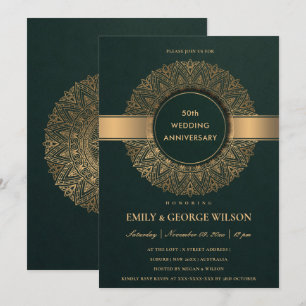 CONVITES GREEN FAUX DOURADO MANDALA QUALQUER ANO 50º ANIVE