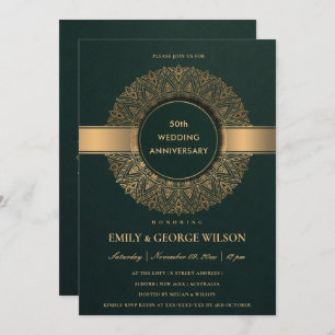 CONVITES GREEN FAUX DOURADO MANDALA QUALQUER ANO 50º ANIVER