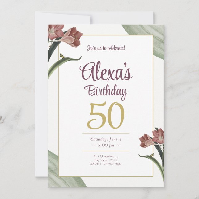 Convites Green Floral Birthday (Frente)