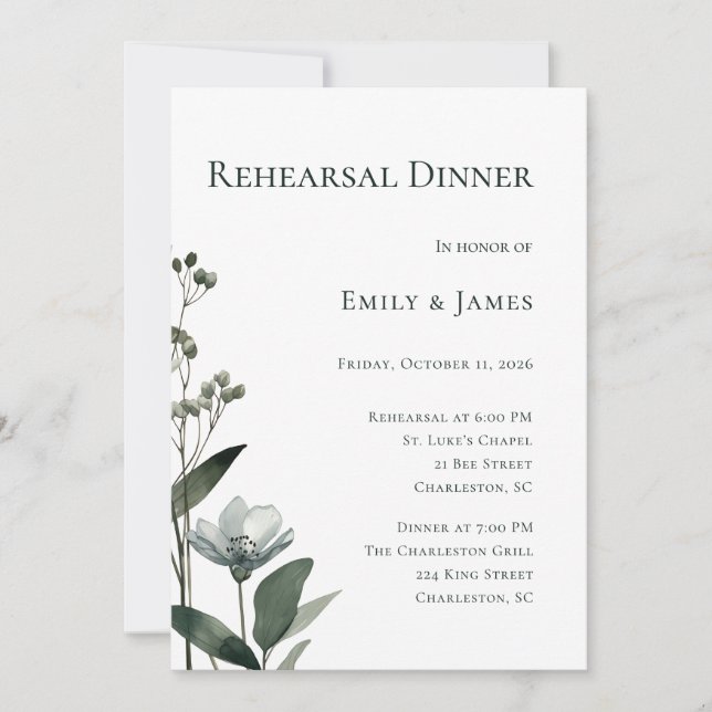 Convites Green Floral Botanical Wedding (Frente)