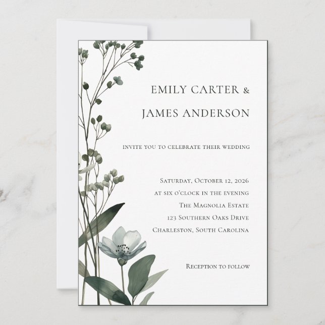 Convites Green Floral Botanical Wedding (Frente)