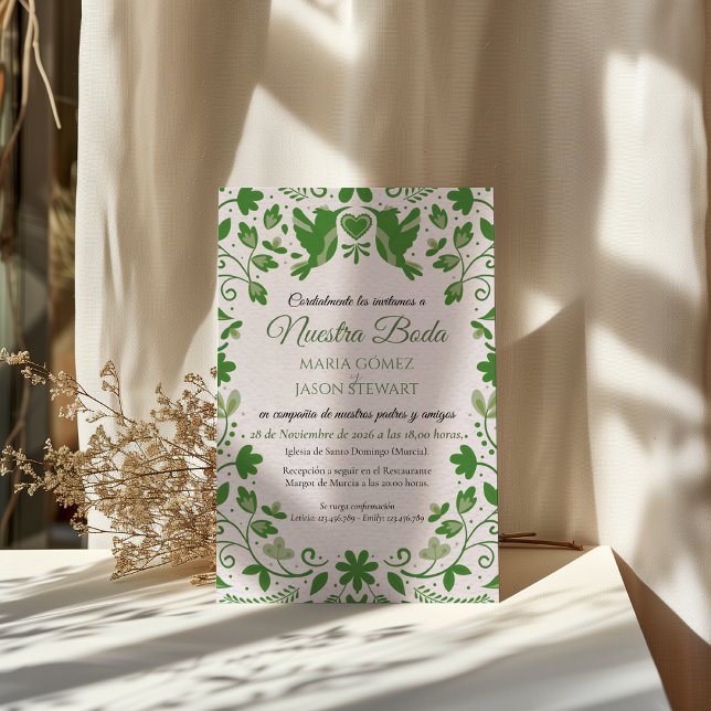 Convites Green Floral Romantic Aesthetic Spanish Wedding (Green Floral Romantic Aesthetic Spanish Wedding Invitation)