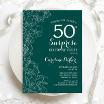 Convites Green Floral Surprise 50th Festa de aniversário<br><div class="desc">Teal Green Surpresa 50º Convite de aniversário. Design minimalista moderno com sotaques botânicos e letra de escrita tipográfica. Simples cartão de convite floral perfeito para uma festa surpresa na moda. Pode ser personalizado para qualquer idade. Impressos convites Zazzle ou download instantâneo de modelo digital.</div>