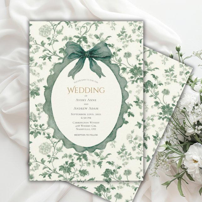 Convites Green Floral Vintage Wedding (Criador carregado)