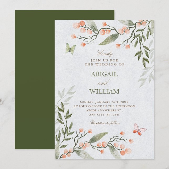 Convites Green floral wedding  (Frente/Verso)