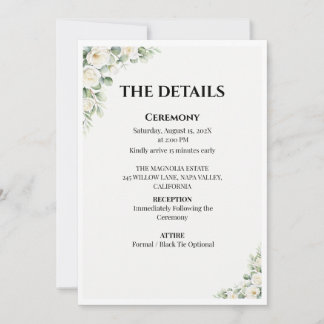 Convites Green Floral Wedding Details Card