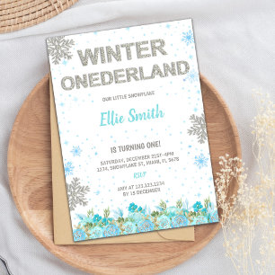 Convites Green Floral Winter ONEderland Invtions