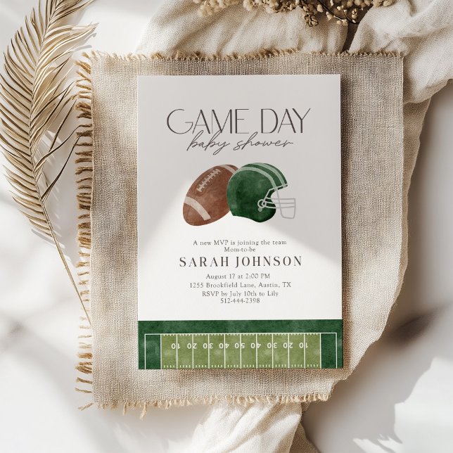 Convites Green Football Game Day Baby Shower Invitation  (Criador carregado)