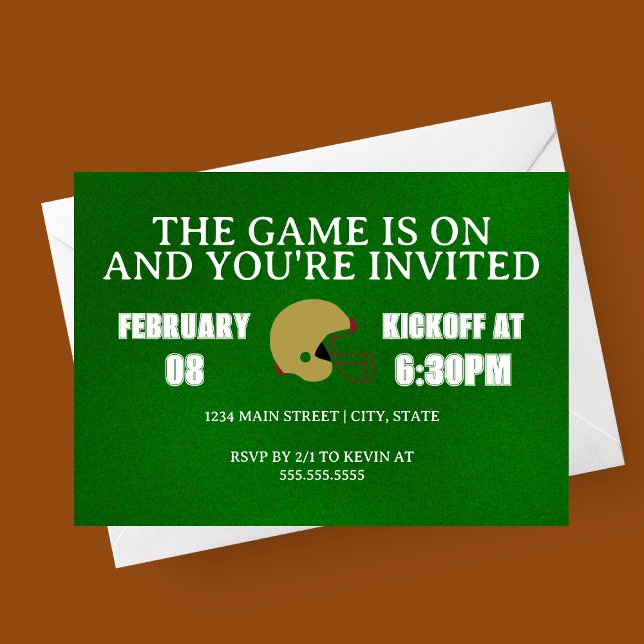 Convites Green Football Game Night Invitation (The Game is On Modern Football Watch Party Invitation)