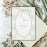 Convites Green Frame Elegant Bow Baby Shower<br><div class="desc">Green plaid patchwork background with 2 tone frames. A sweet and unique design for any baby shower. Beautiful coordinating fonts.  Absolutely delightful.</div>