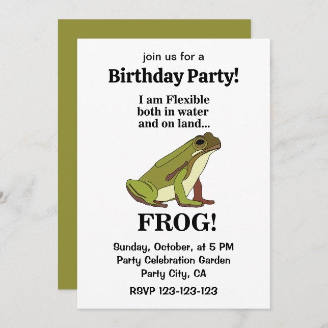 Convites Green Frog Funny Birthday Party (Frente/Verso)