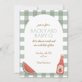 Convites Green Gingham Baby-Q Baby Shower Invitation