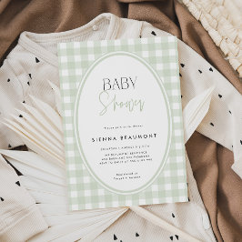 Convites Green Gingham Baby Shower Invitation