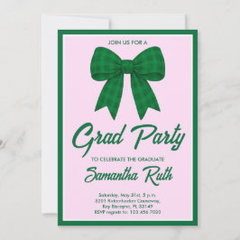 Convites Green Gingham Bow Graduation Party