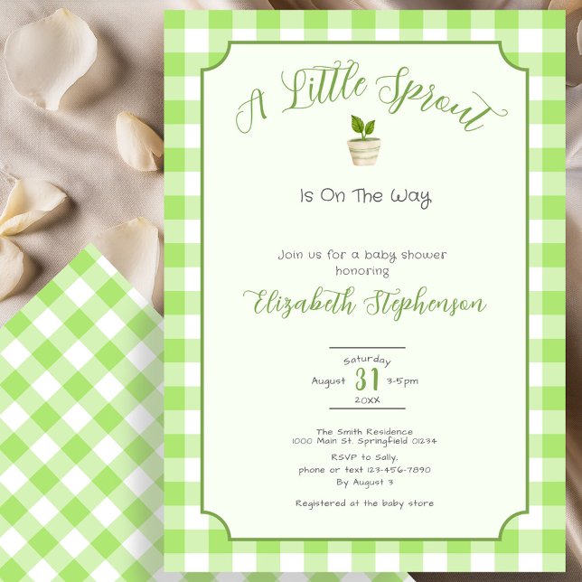Convites Green Gingham Little Sprout Baby Shower (Criador carregado)