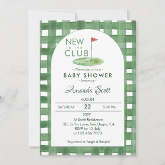 Convites Green Gingham New To The Club Golf  Baby Shower  