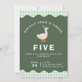 Convites Green Gingham Silly Goose Birthday