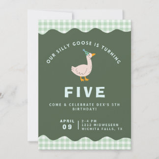 Convites Green Gingham Silly Goose Birthday
