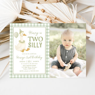 Convites Green Gingham Two Silly Goose Birthday Invitation