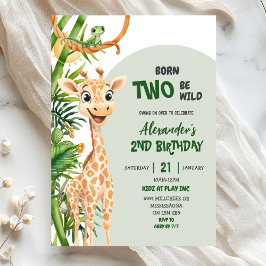 Convites Green Giraffe Born Two Wild Safari Second Birthday