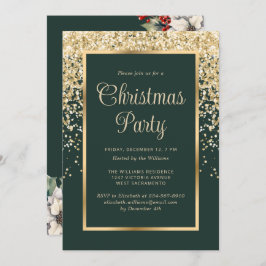 Convites Green Gold Confetti Botanical Christmas Party