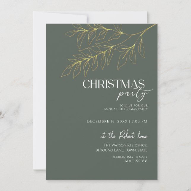 Convites Green & Gold Leaf Christmas Party  (Frente)