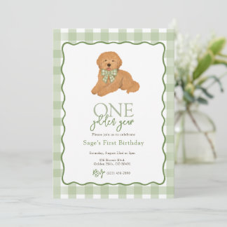Convites Green Goldendoodle Golden Year First Birthday