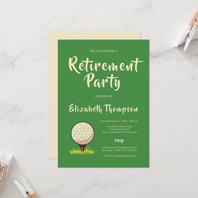 Convites Green Golf Themed Retirement Party Invitation (Frente/Verso In Situ)