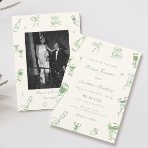 Convites Green Hand Drawn Quirky Wedding