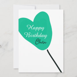 Convites Green heart happy birthday white black balloon kid