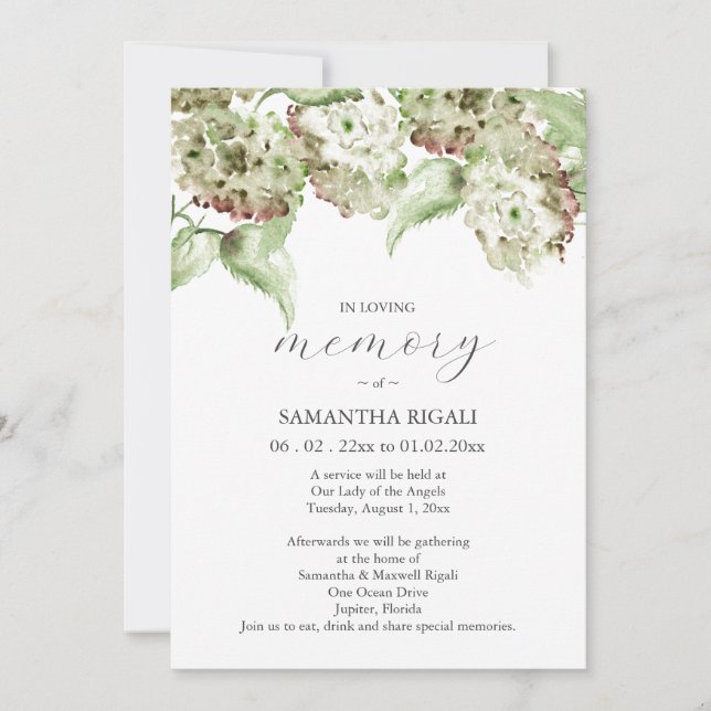 Convites Green Hydrangea Celebration of Life Invitations (Frente)