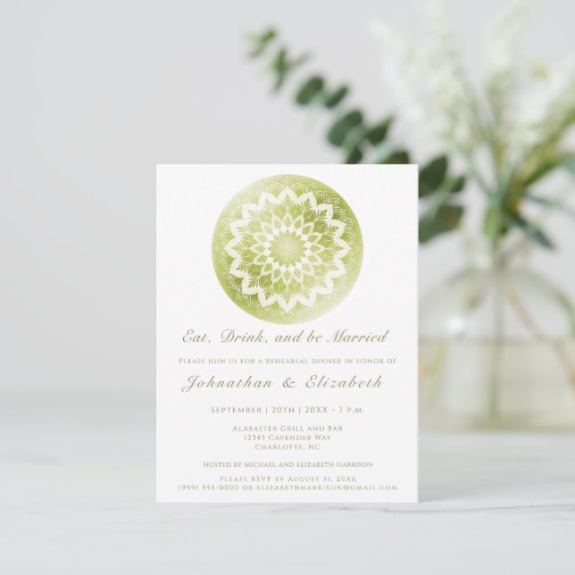 Convites Green Lace Mandala Rehearsal Dinner (Em pé/Frente)