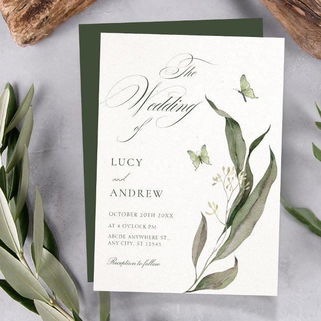 Convites Green leaf Aesthetic elegant wedding (Criador carregado)