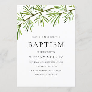Convites Green Leaf Modern Baptism Cristo ou menina