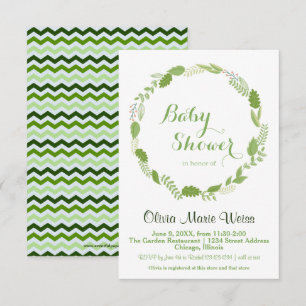 Convites Green Leaf Wreath Chevron - Chá de fraldas 3x5 Co