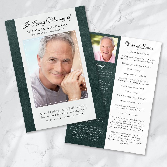 Convites Green Leather Photo Memorial Service (Criador carregado)