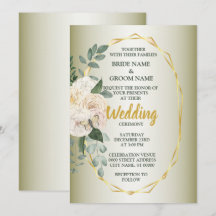 Green Leaves Pink Floral Golden Geometric Wedding