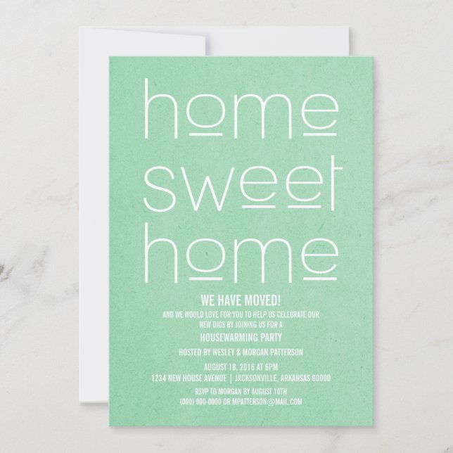 Convites Green Modern Sweet Home Housearming Party (Frente)
