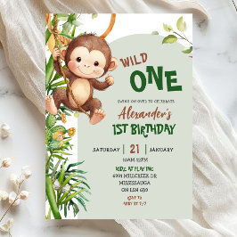 Convites Green Monkey Wild One Safari First Birthday